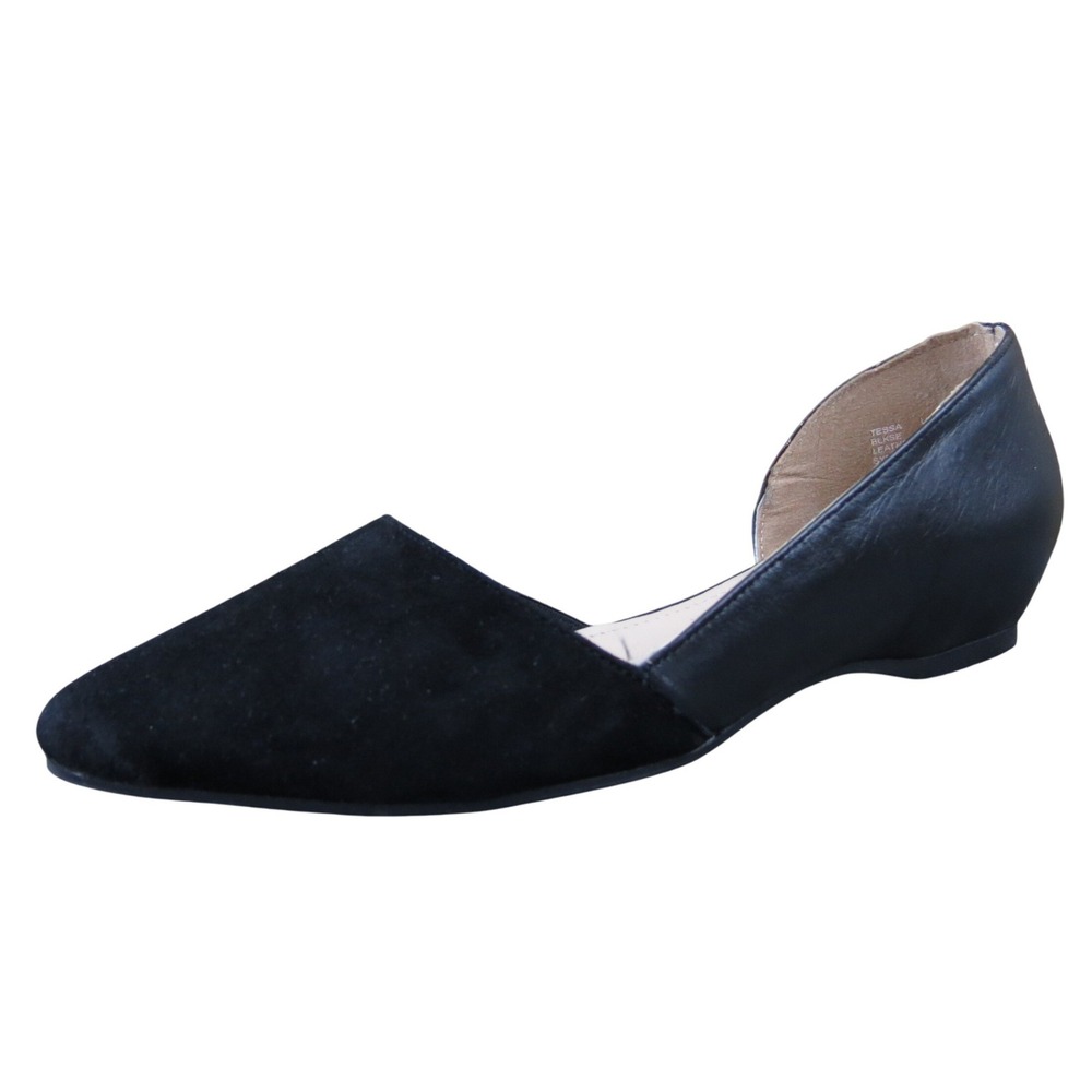 Tahari Tessa Women's 7 Black Leather Suede Pointed Toe D'Orsay Flats